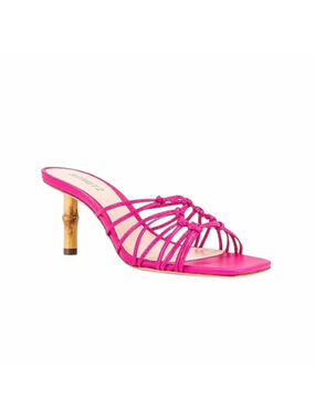 Schutz Shoes Magenta Fuchsia Pink Bamboo Gold Heel Sandals Size 9.5B -7B